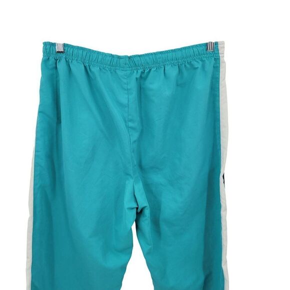 Vtg 80s Turquoise Track Pants L High Rise Drawstring Elastic Waist White Stripe - Picture 4 of 8